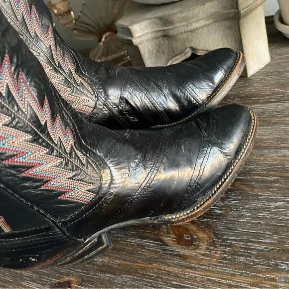 LARRY MAHAN Vtg Eel Skin Exotic Tall Knee High Cowgirl Cowboy Western Boots 6.5B - Picture 11 of 16